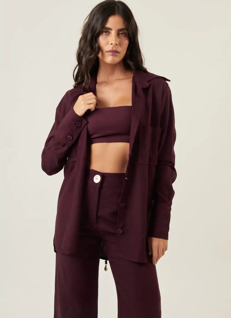 Camisa de linho jabuticaba Clarice