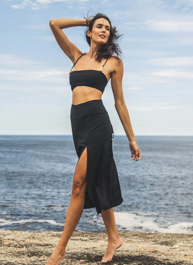 Saia de linho preto Laura