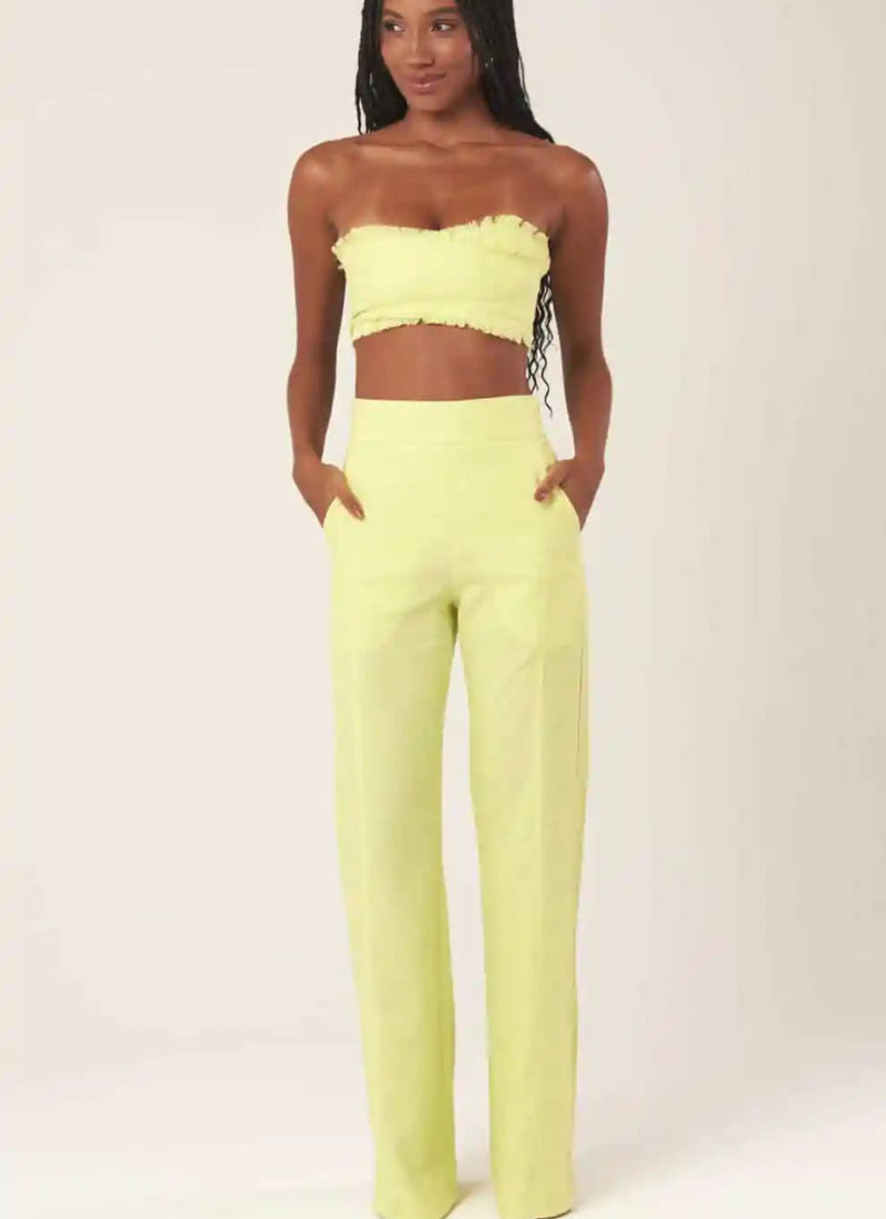 Calça de linho verde-melão Gisela