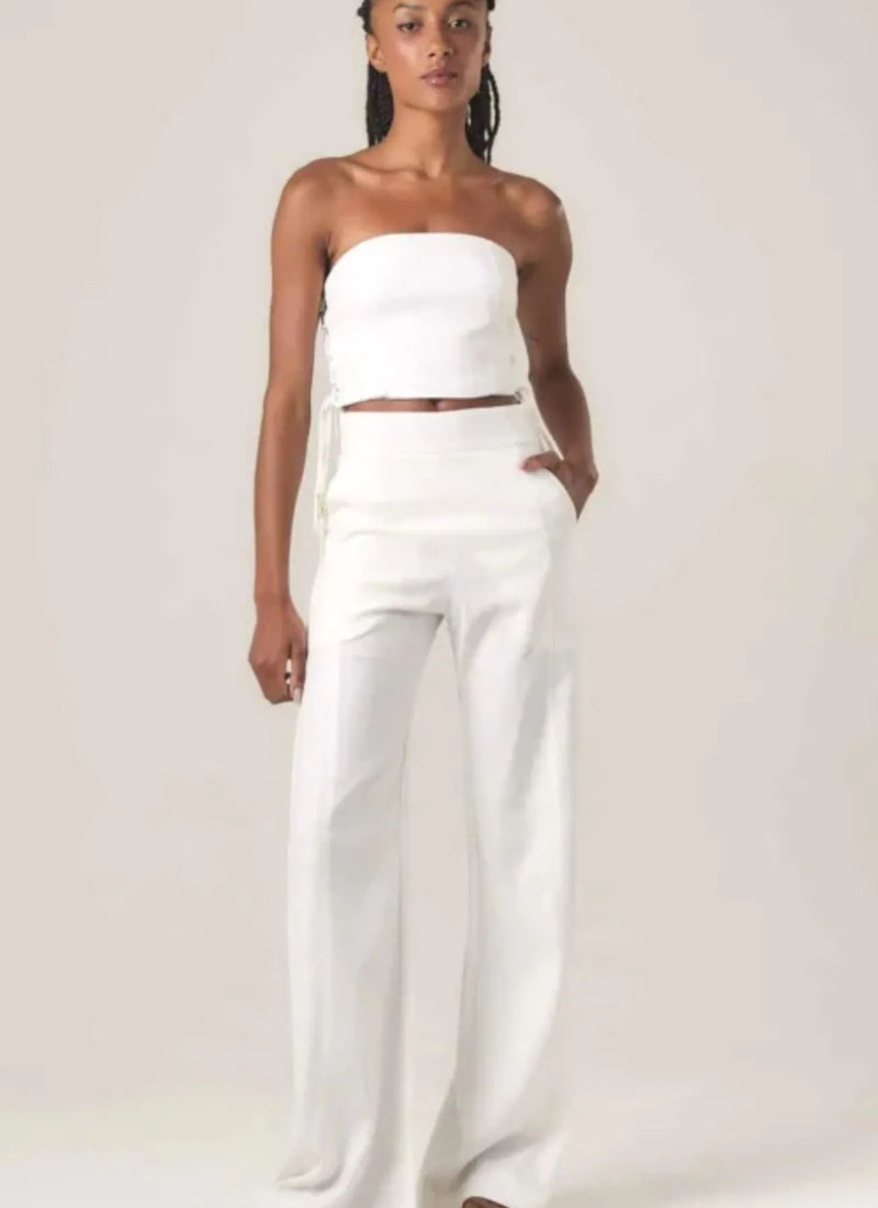 Calça de linho off-white Gisela