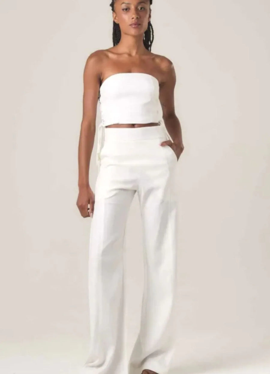 Calça de linho off-white Gisela