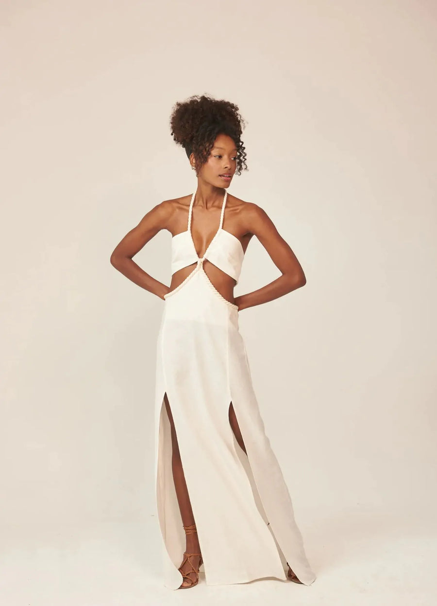 Vestido de linho off-white Rafaela