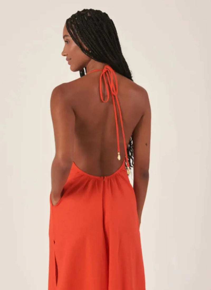 Vestido de linho laranja-urucum Leblon