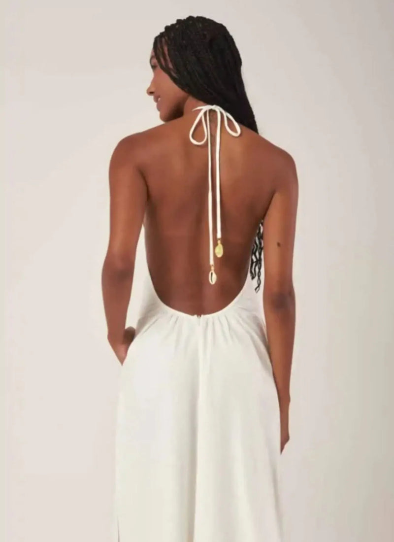 Vestido de linho off-white Leblon