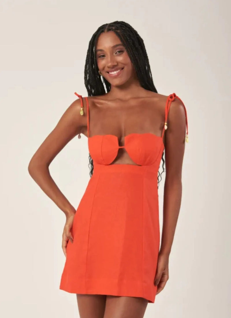 Vestido de Linho laranja-urucum Aurea