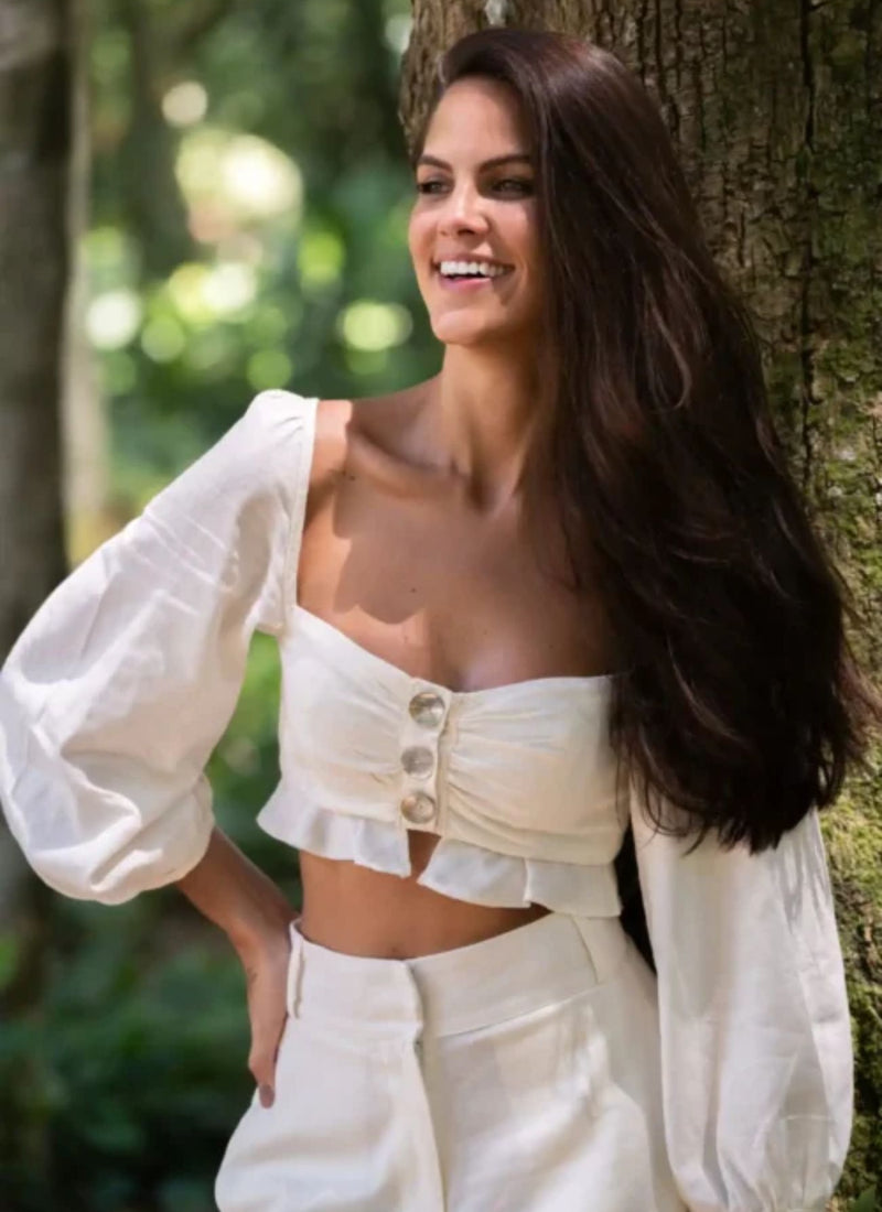 Top de linho off-white Teca