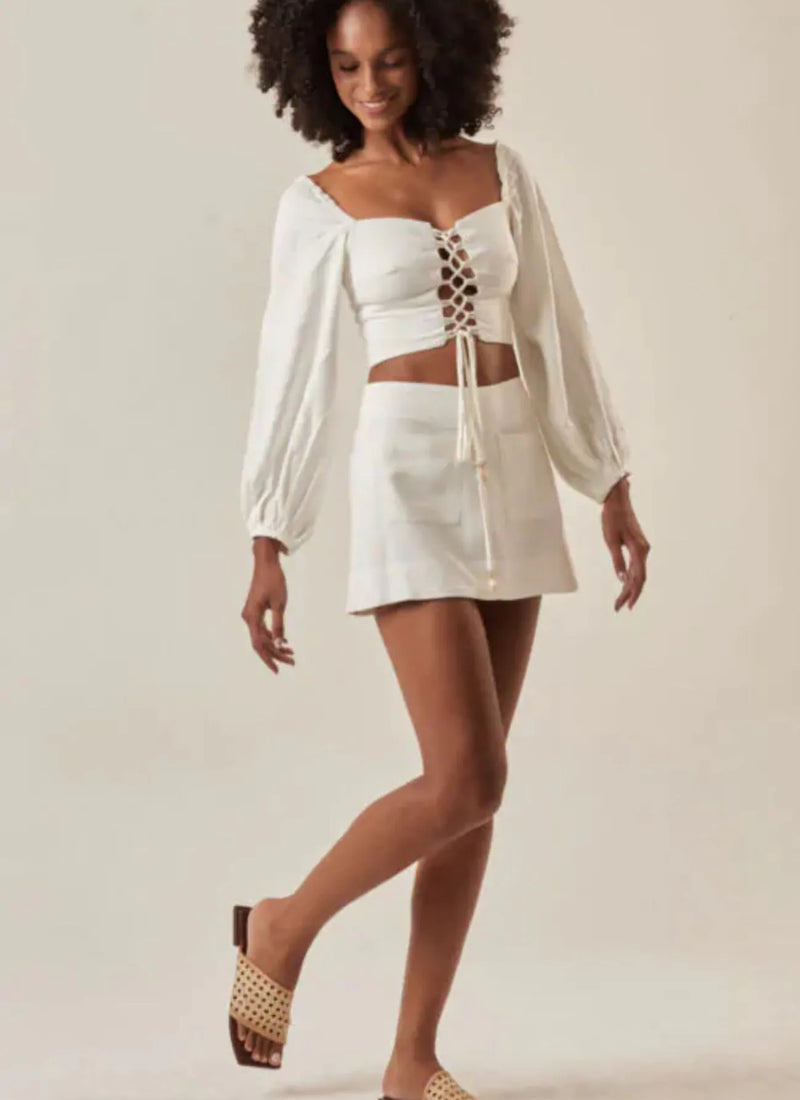 Saia de linho off-white Heloisa