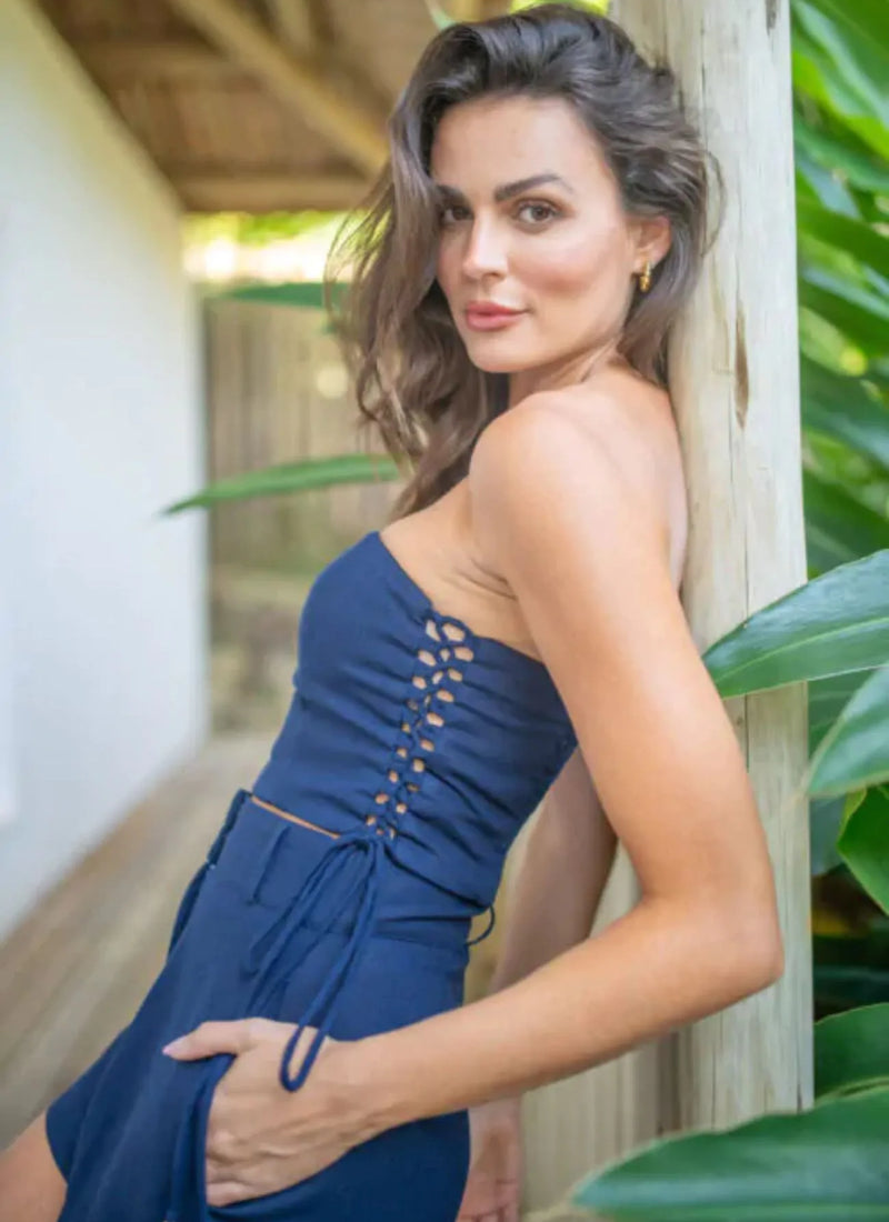 Top de linho marinho Marcela