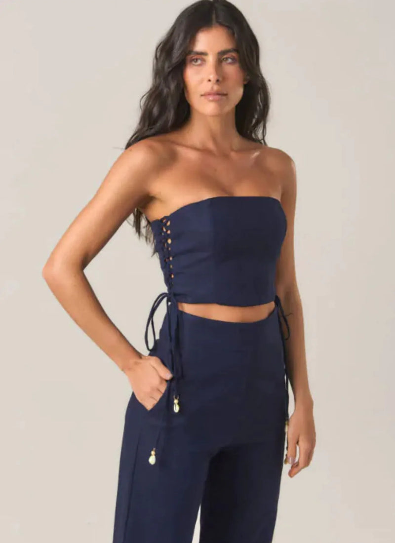 Top de linho marinho Marcela