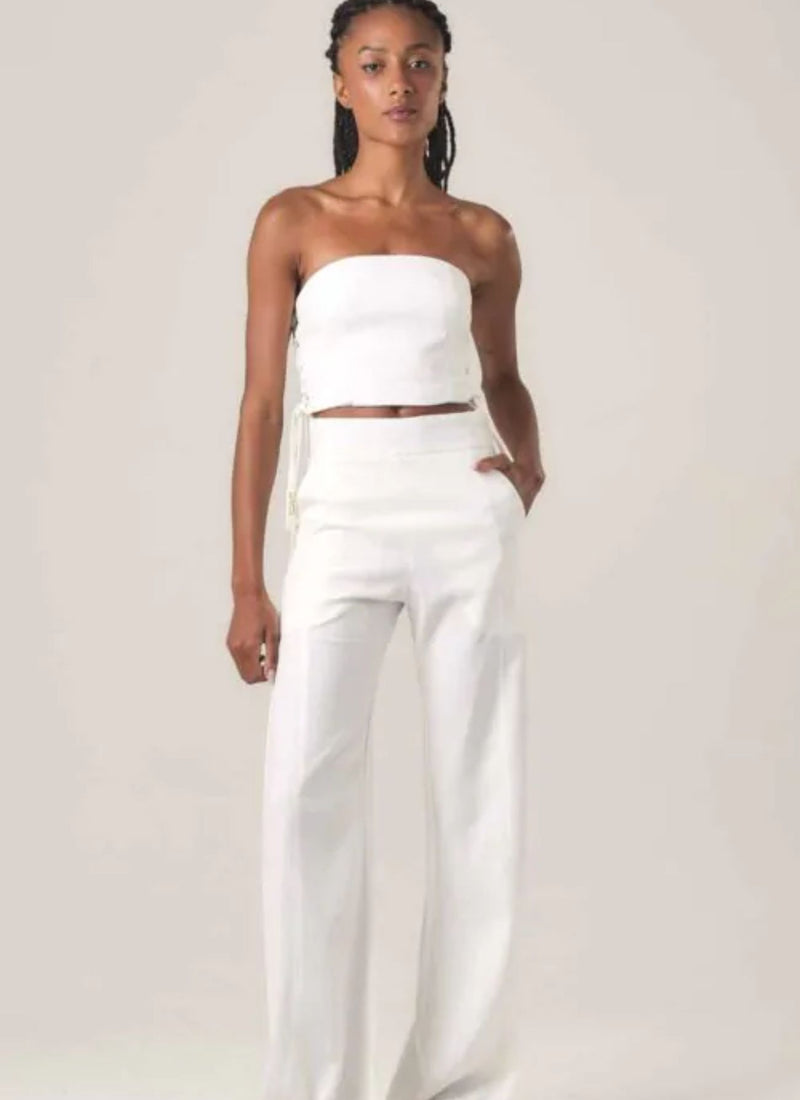 Calça de linho off-white Gisela