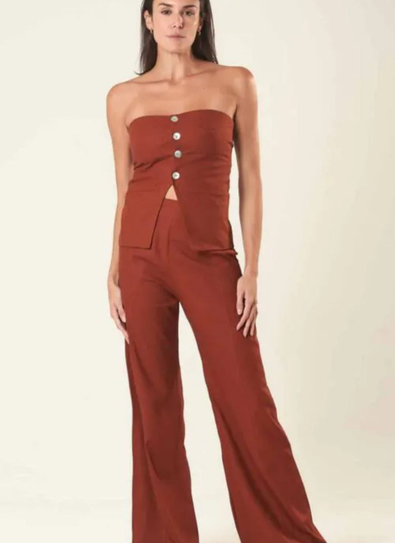 Calça de linho terracota Gisela