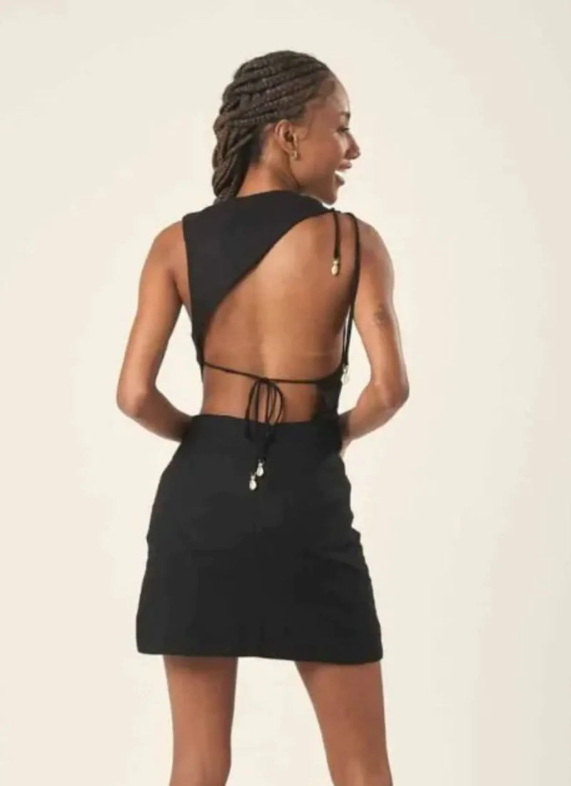 Vestido de linho preto Ester