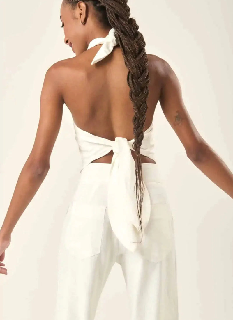 Top de linho off-white Amber