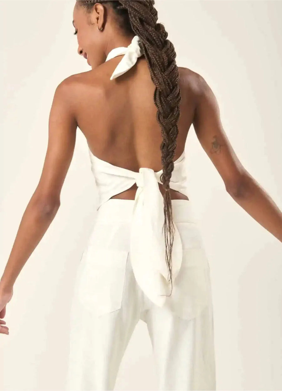 Top de linho off-white Amber