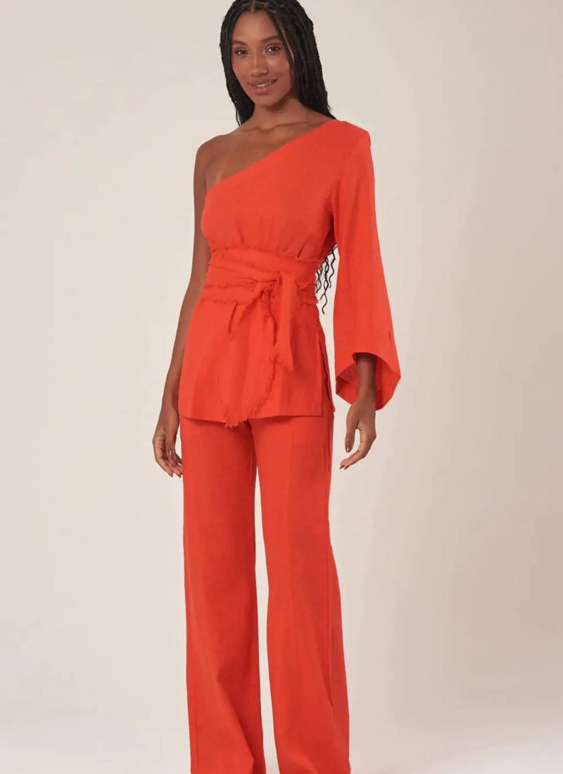 Calça de linho laranja-urucum Gisela