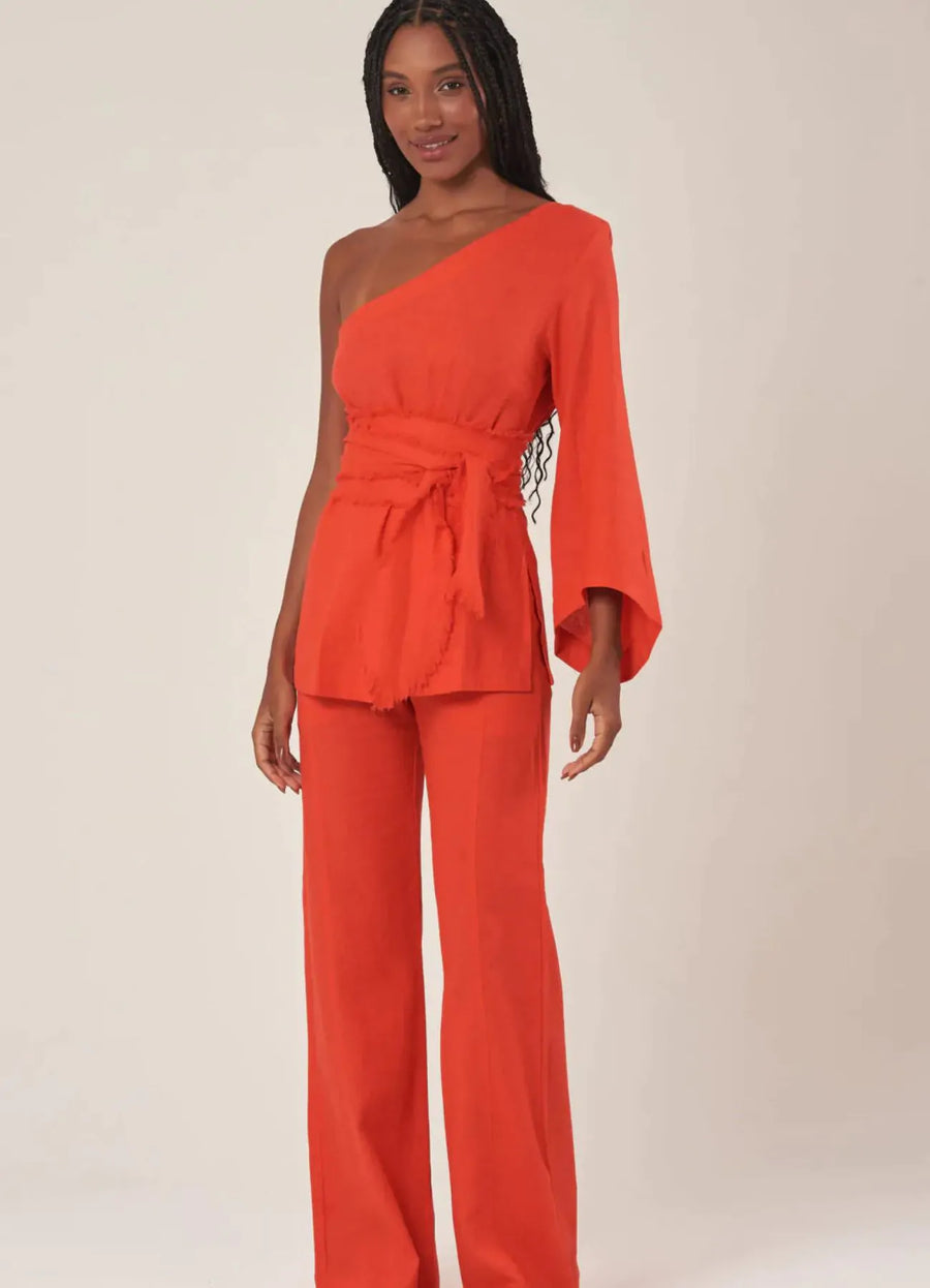 Calça de linho laranja-urucum Gisela