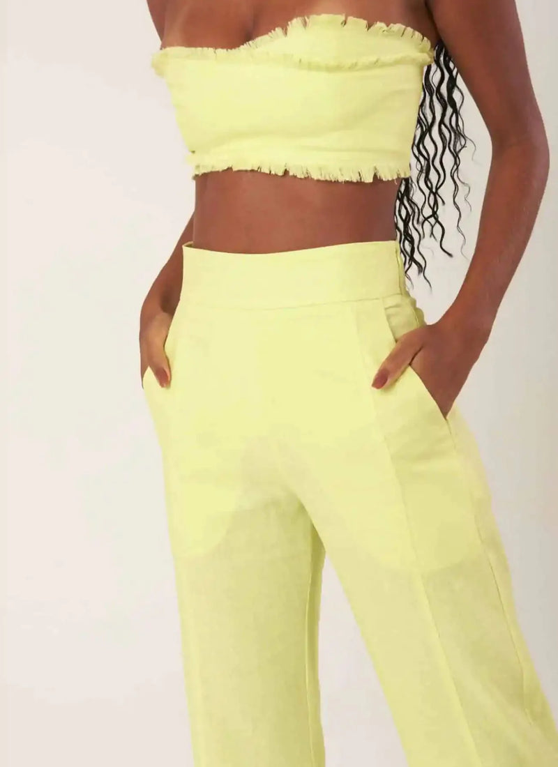 Calça de linho verde-melão Gisela