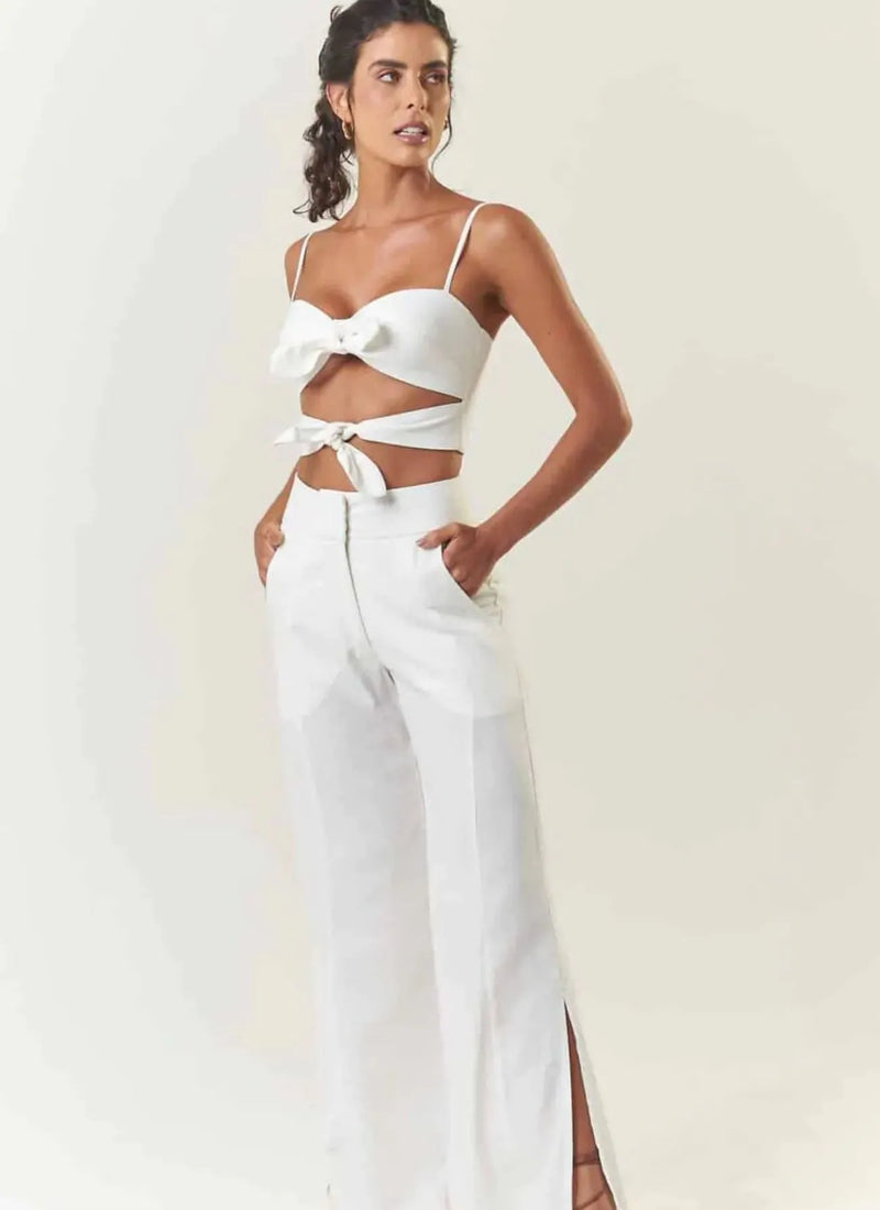 Calça de linho off-white Dani