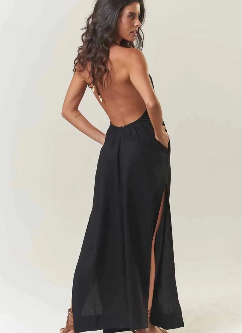 Vestido de linho preto Leblon