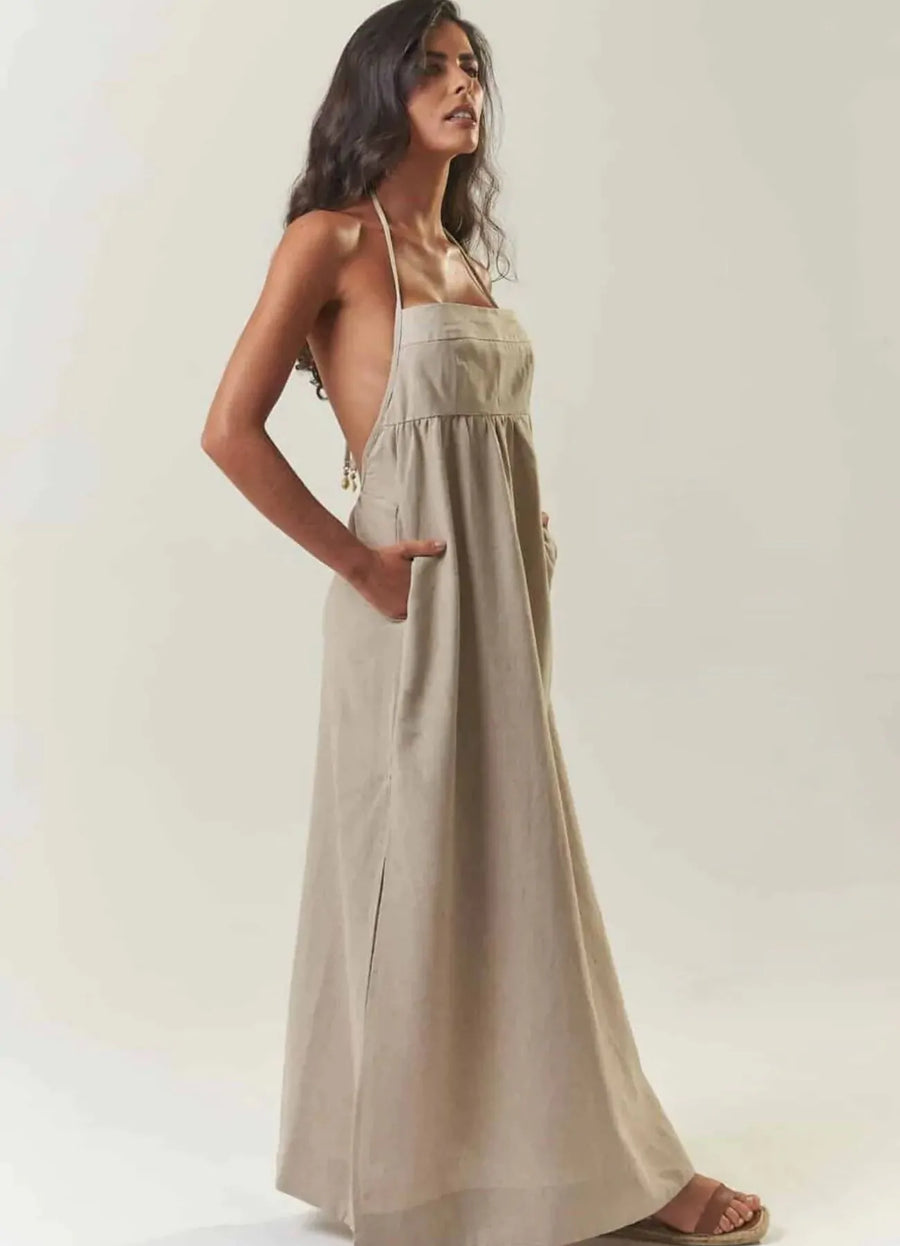 Vestido de linho areia Leblon