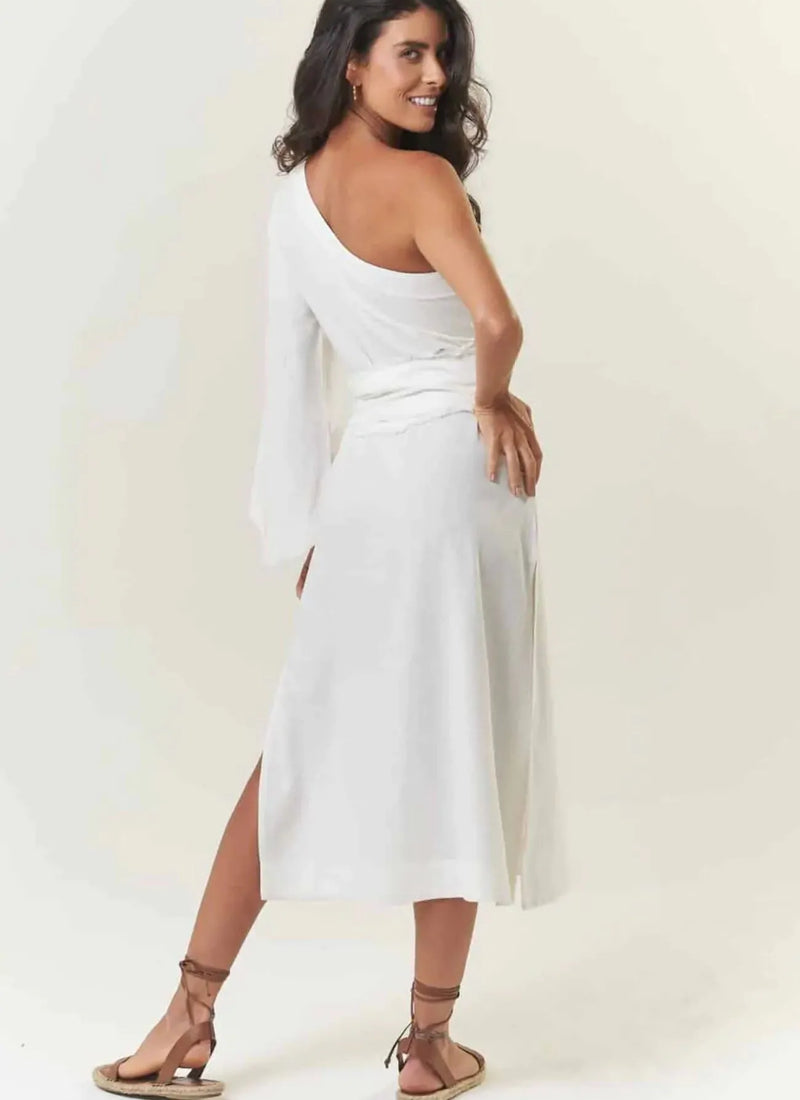 Vestido de linho off-white Milena