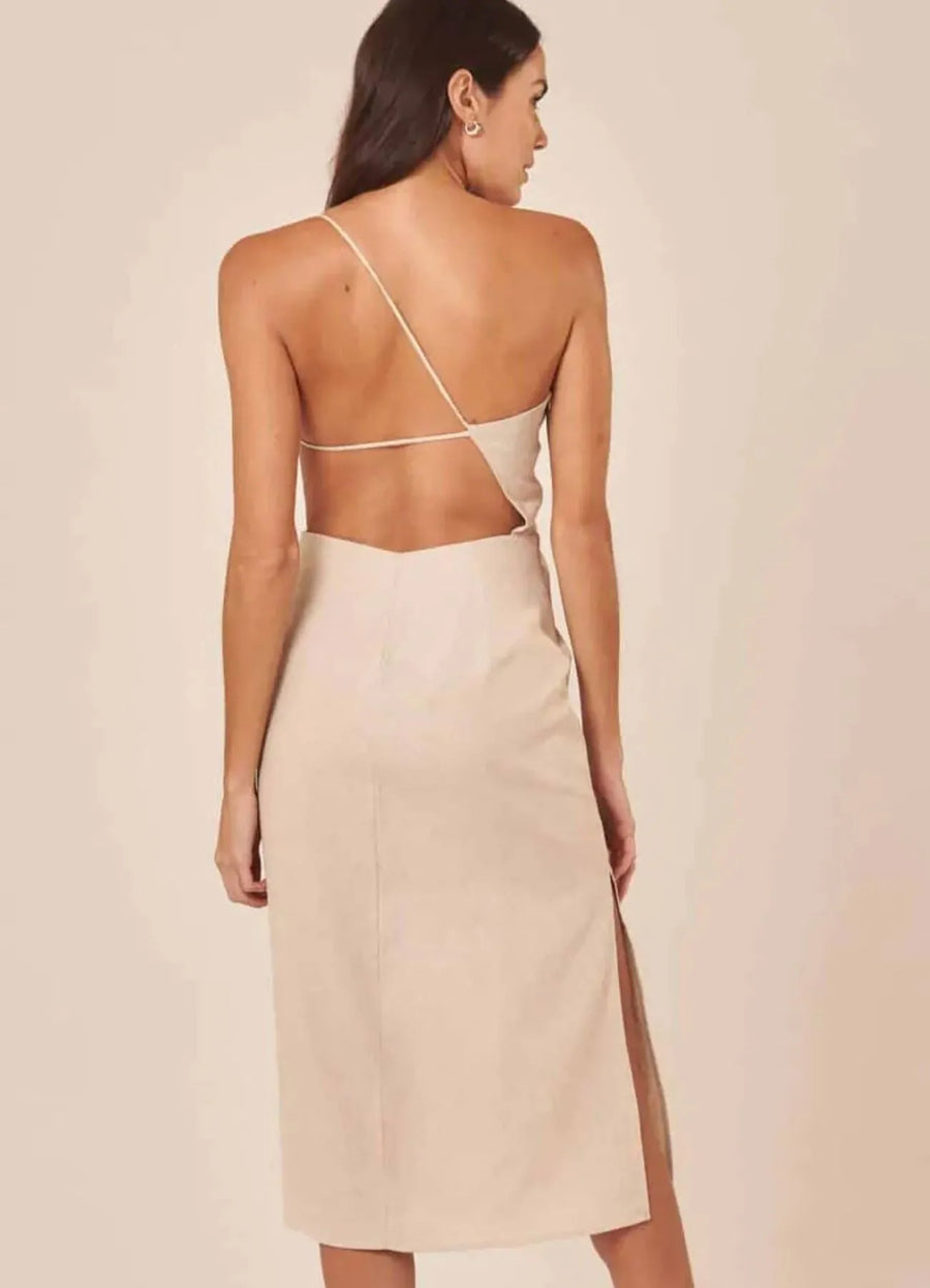 Vestido midi de linho areia Antonia