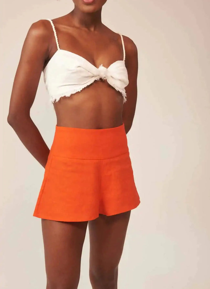 Short de linho laranja-urucum Paula