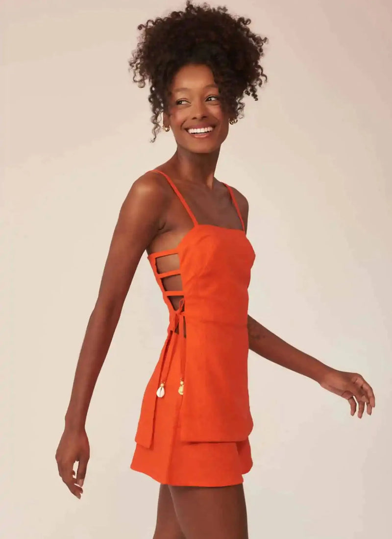 Bata de linho laranja-urucum Marcela