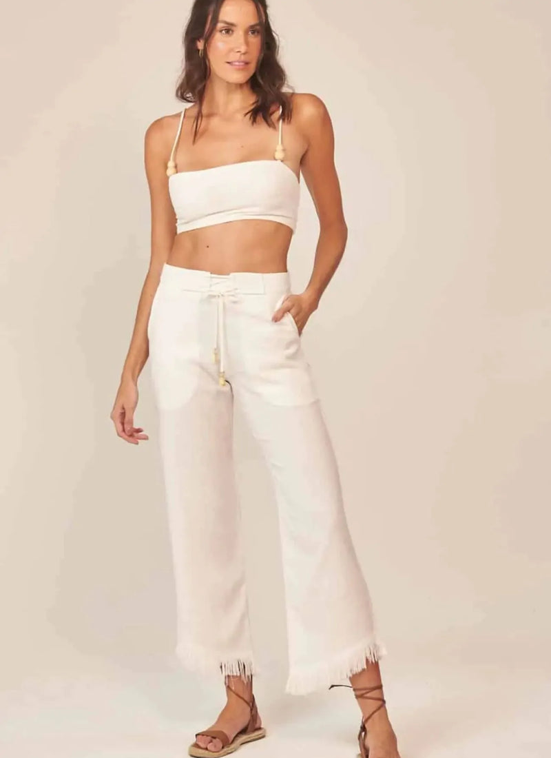 Calça de linho off-white Guilhermina