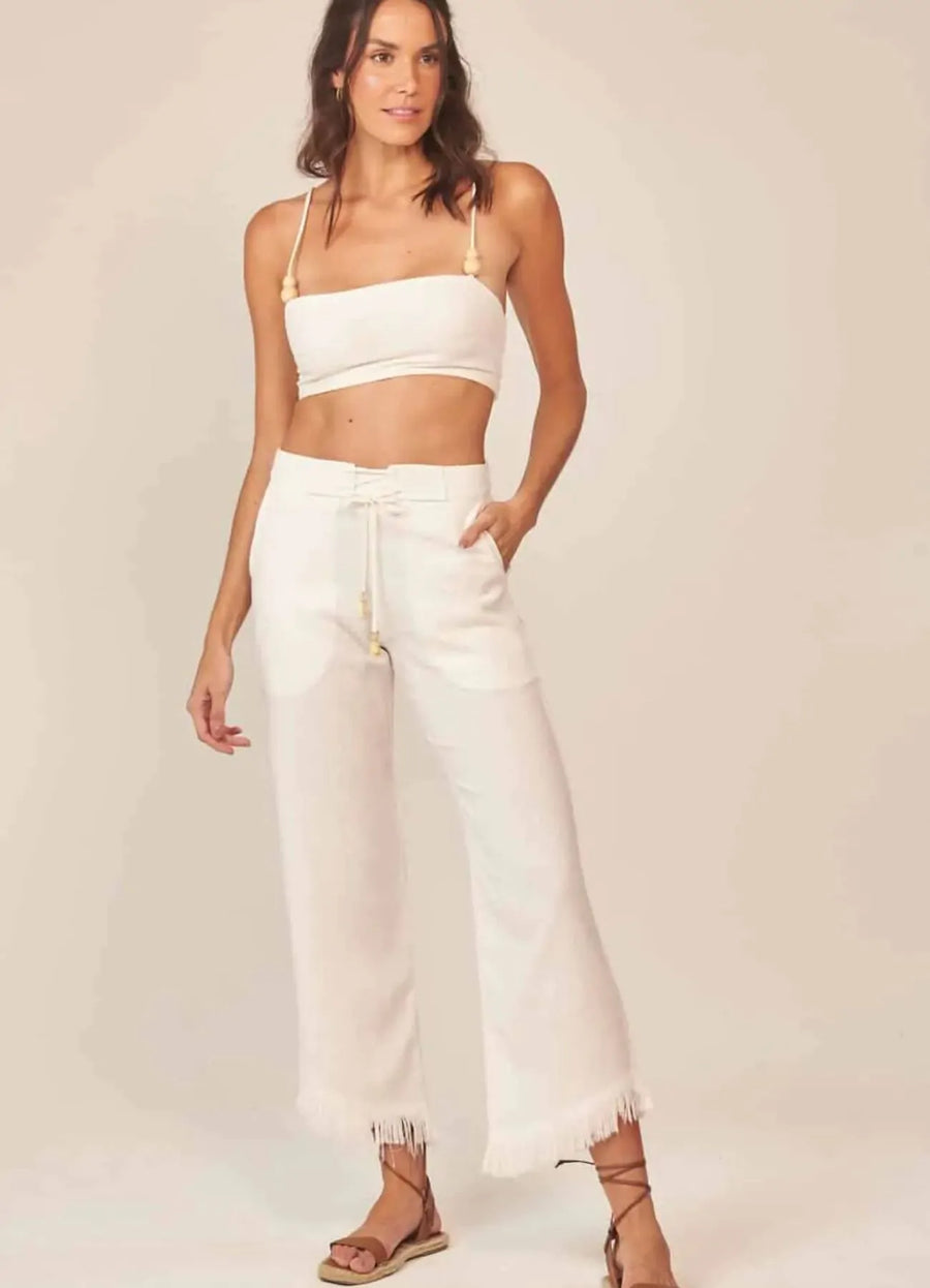 Calça de linho off-white Guilhermina