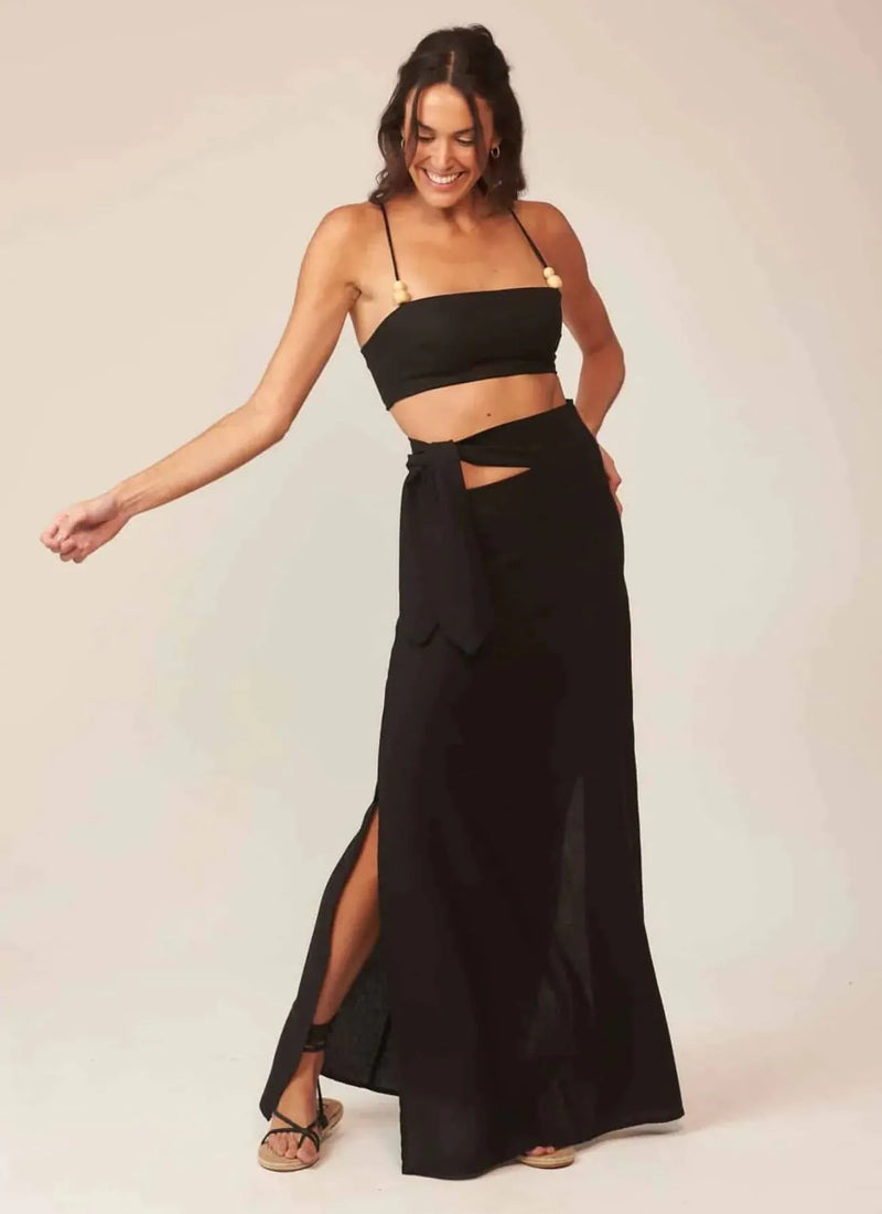 Saia de linho preto Nina