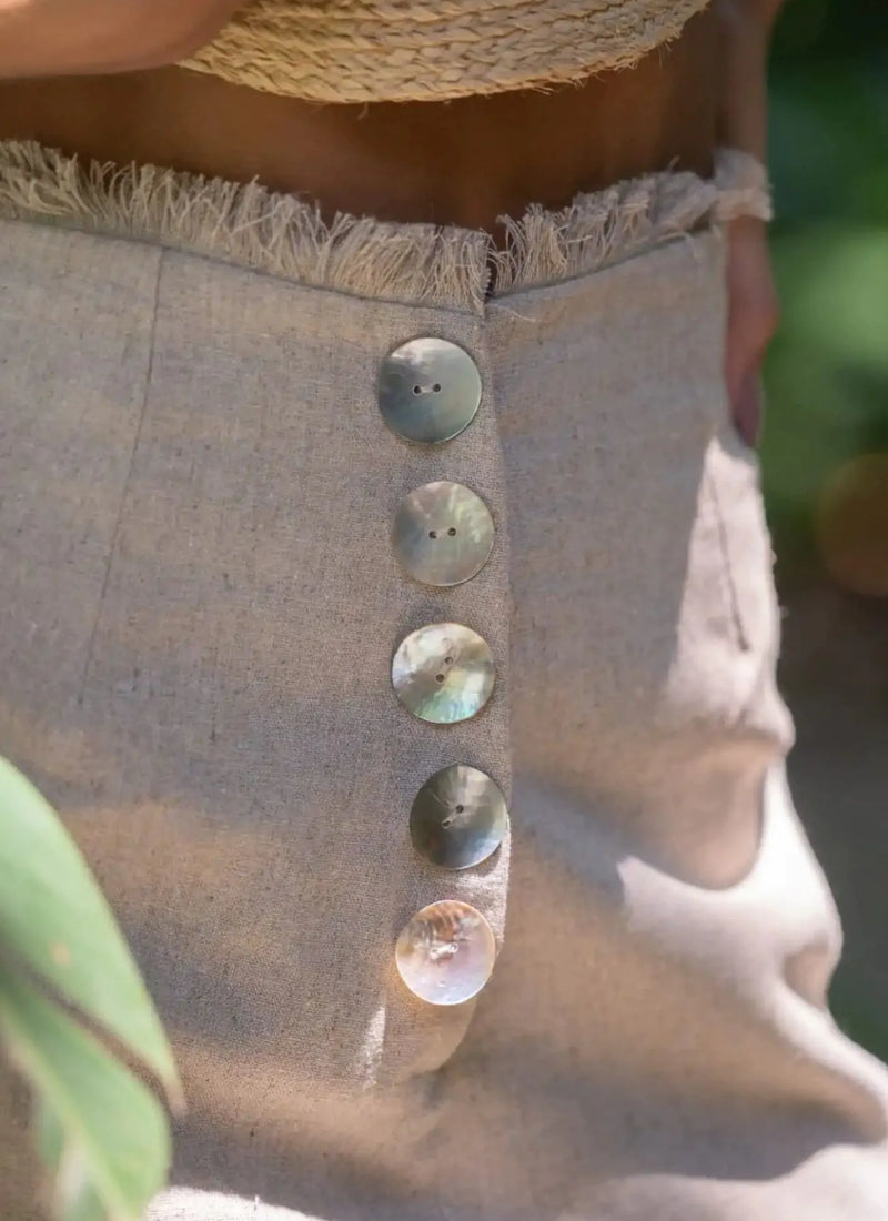 Short-Saia de linho areia Pérola