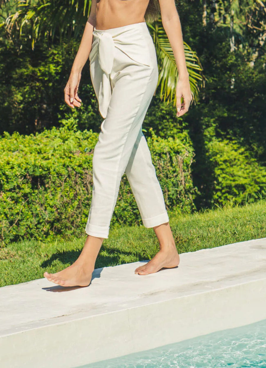 Calça de linho off-white Teresa