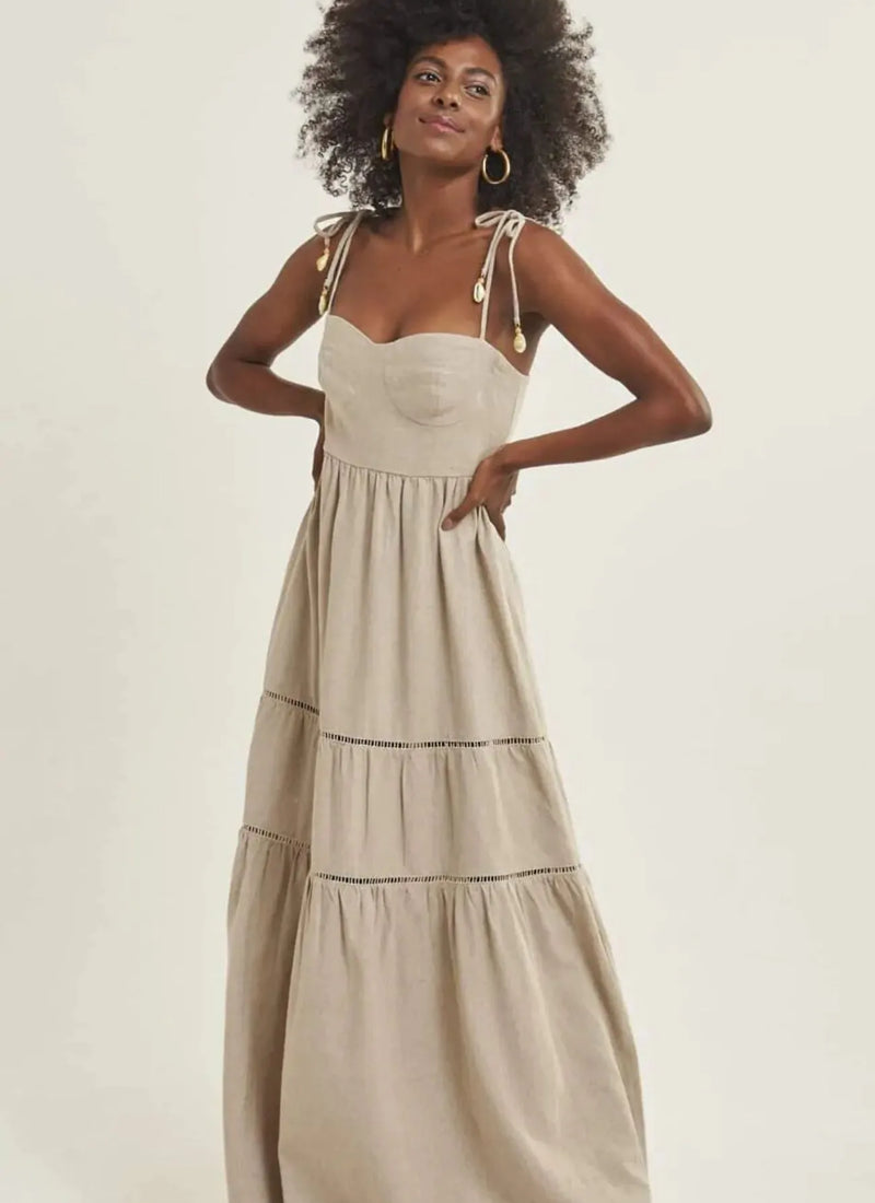 Vestido de linho areia Valentina