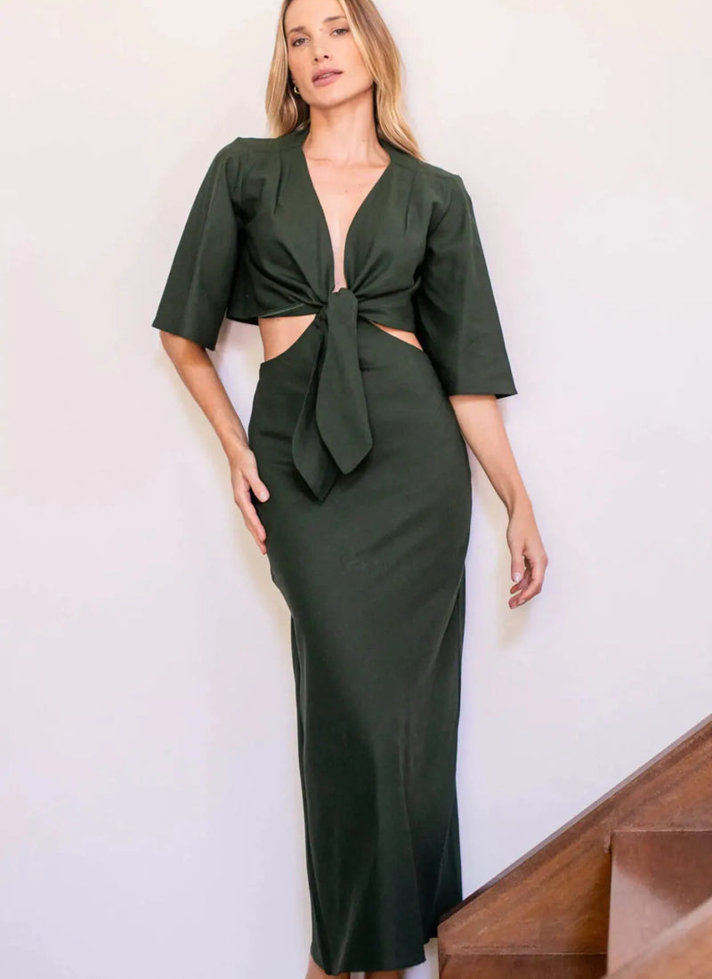 Vestido de Linho verde-floresta Alice