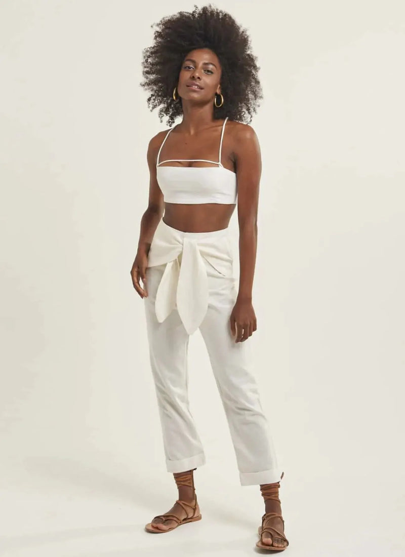 Calça de linho off-white Teresa