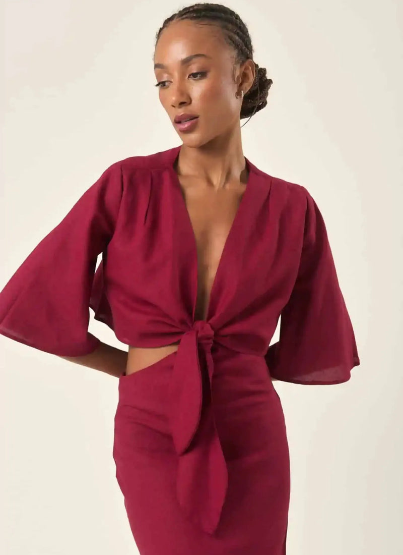 Vestido de Linho vinho-bordô Alice