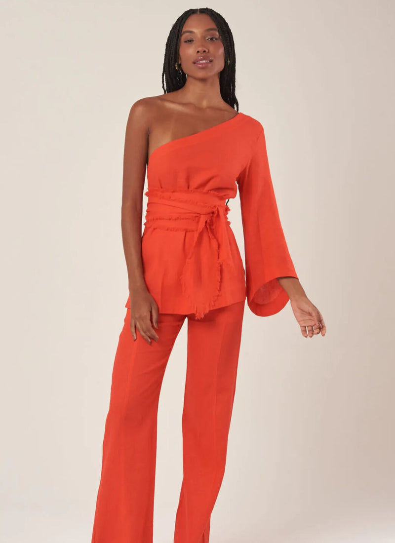 Calça de linho laranja-urucum Gisela