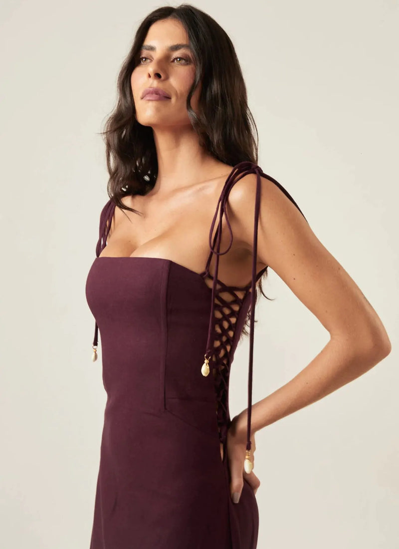 Vestido de Linho jabuticaba Celina