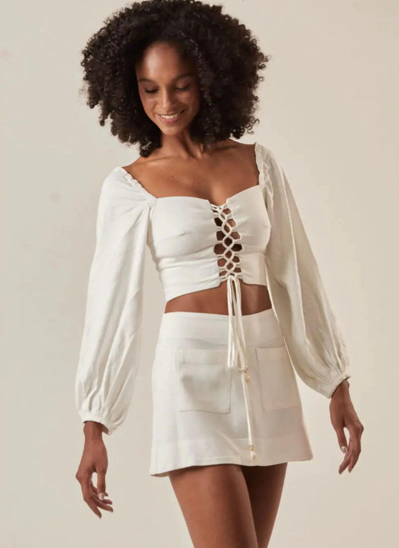 Saia de linho off-white Heloisa