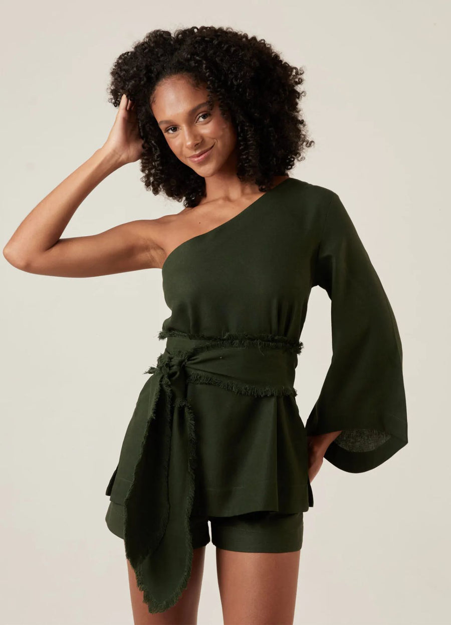 Bata de linho verde-floresta Milena