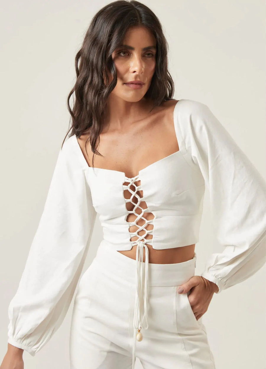 Top de linho off-white Heloisa