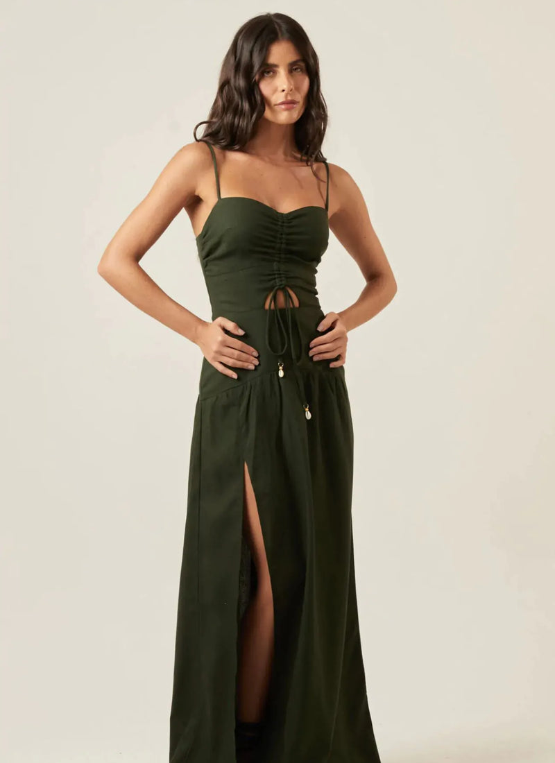 Vestido de Linho verde-floresta Vera