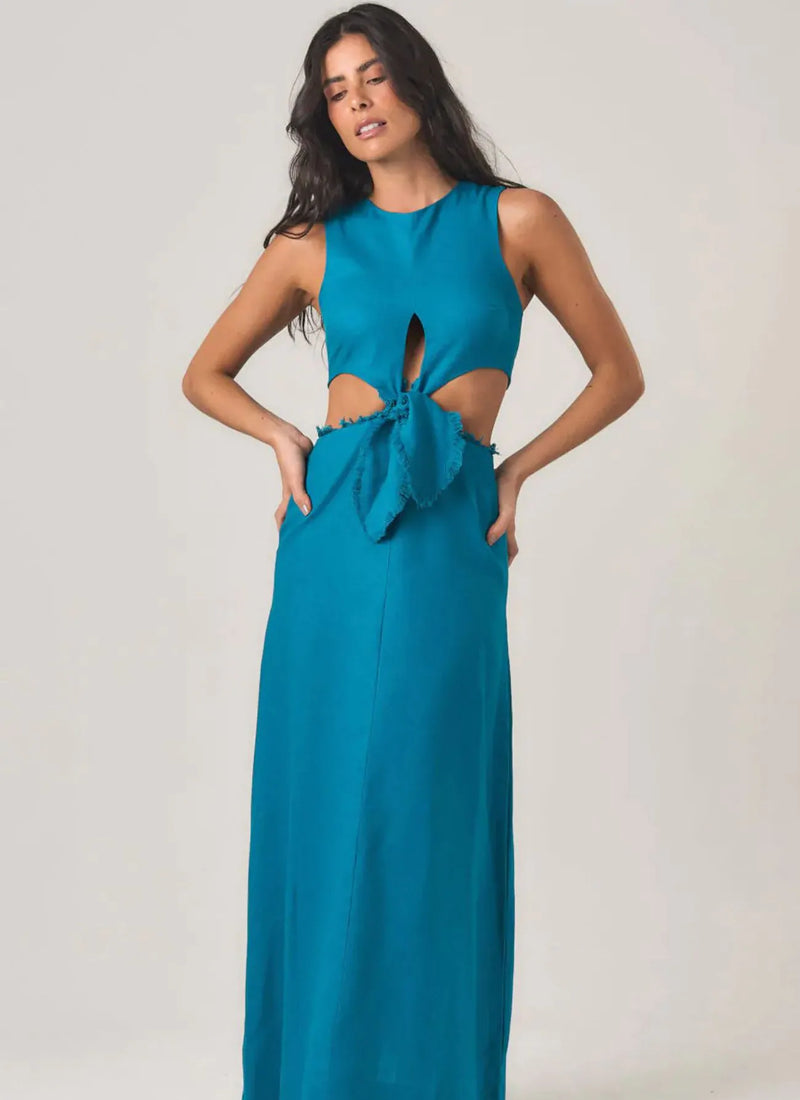 Vestido de Linho azul-netuno Val