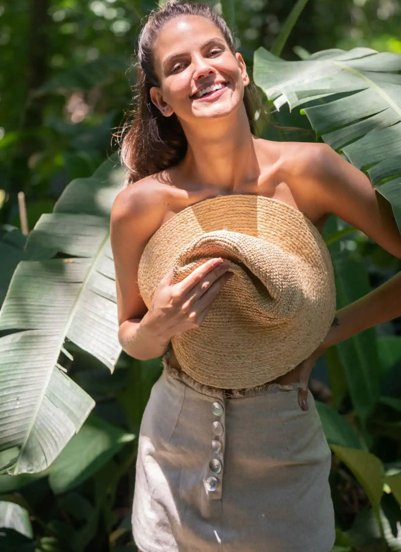 Short-Saia de linho areia Pérola