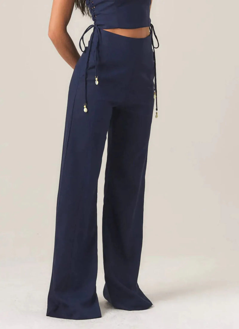 Calça de linho marinho Gisela