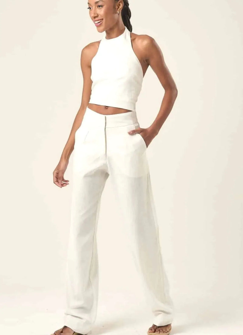 Calça de linho off-white Elisa