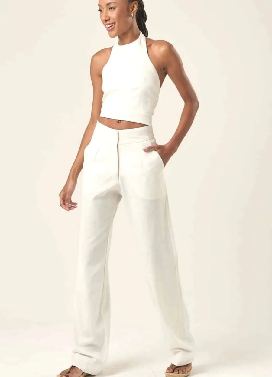 Calça de linho off-white Elisa