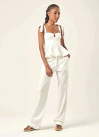 Calça de linho off-white Elisa