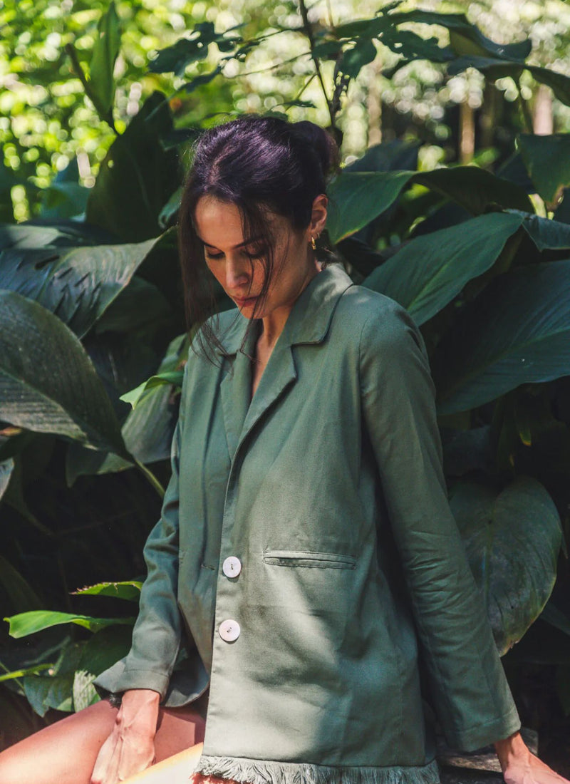 Blazer de linho verde Madrepérola